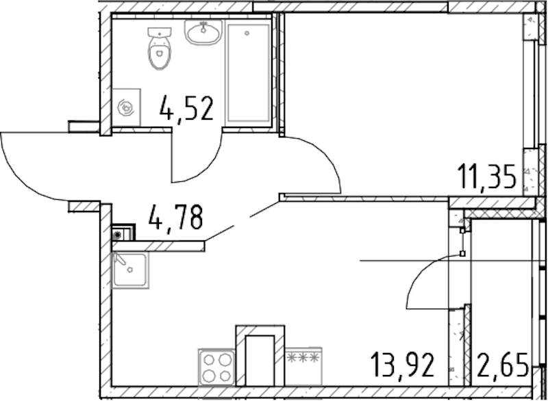 1-комнатная квартира 34.57 м², 17/23 эт., ЖК «Город Первых»